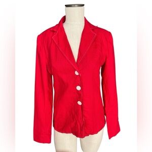 Tribeca Studios Vintage Women’s Cherry Red Lined 100% Linen Blazer Sz 4